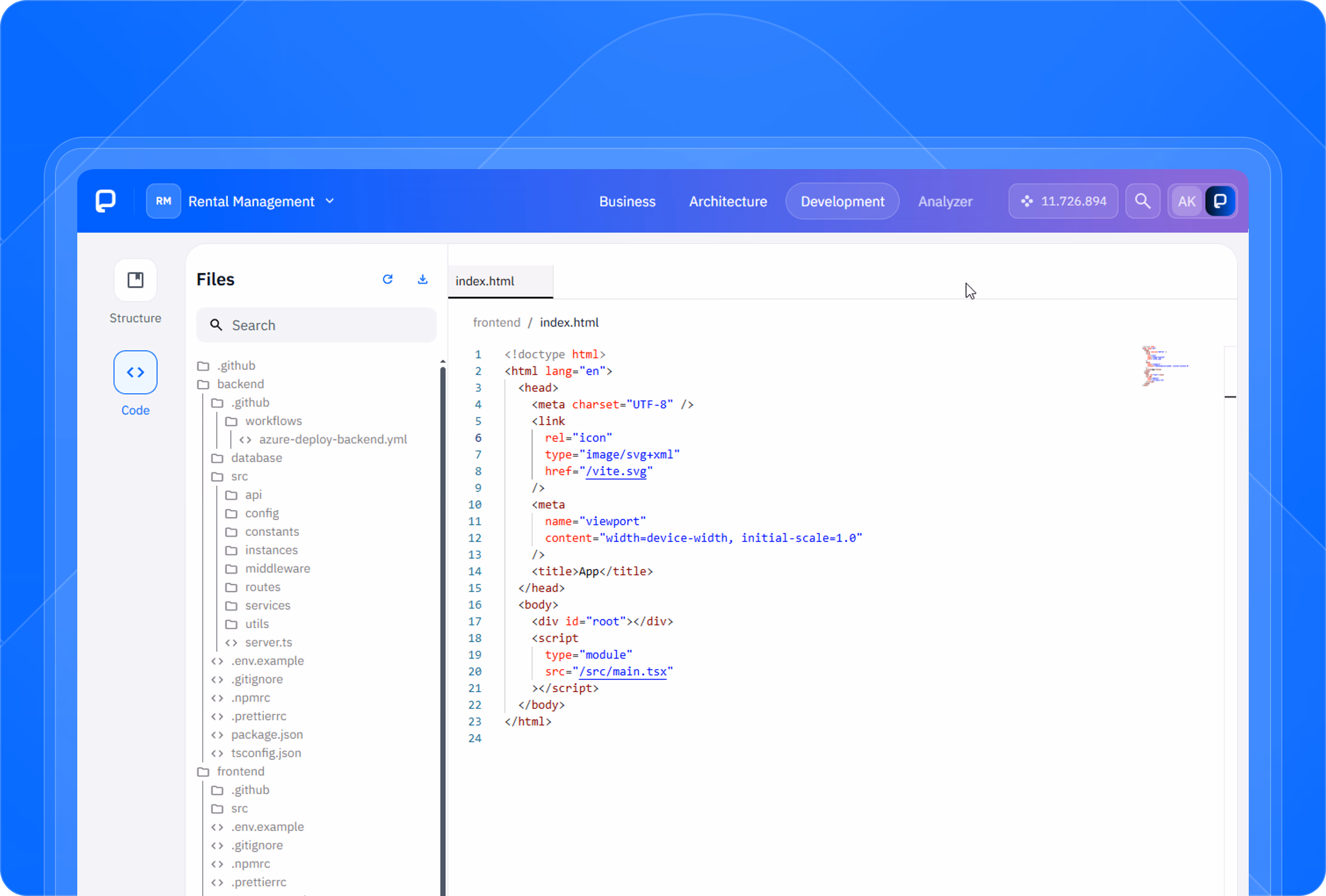 expandev Development workspace showing a file with its provenance trail
